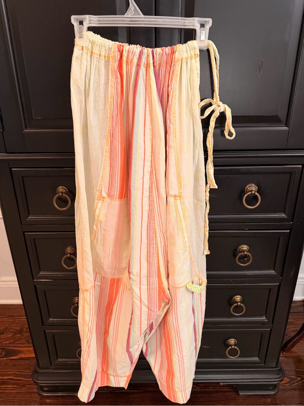 Lightweight Cream and Coral Striped Women's Boho pants - Picture 3 of 9